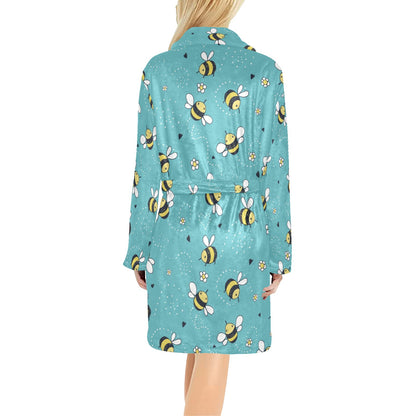 Bee Pattern Print Design BEE02 Women's Fleece Robe