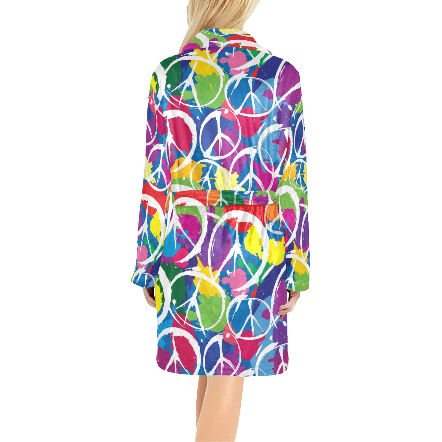 Peace Sign Colorful Pattern Print Design A02 Women's Fleece Robe