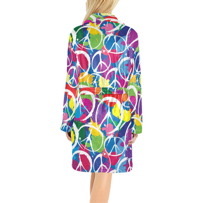 Peace Sign Colorful Pattern Print Design A02 Women's Fleece Robe