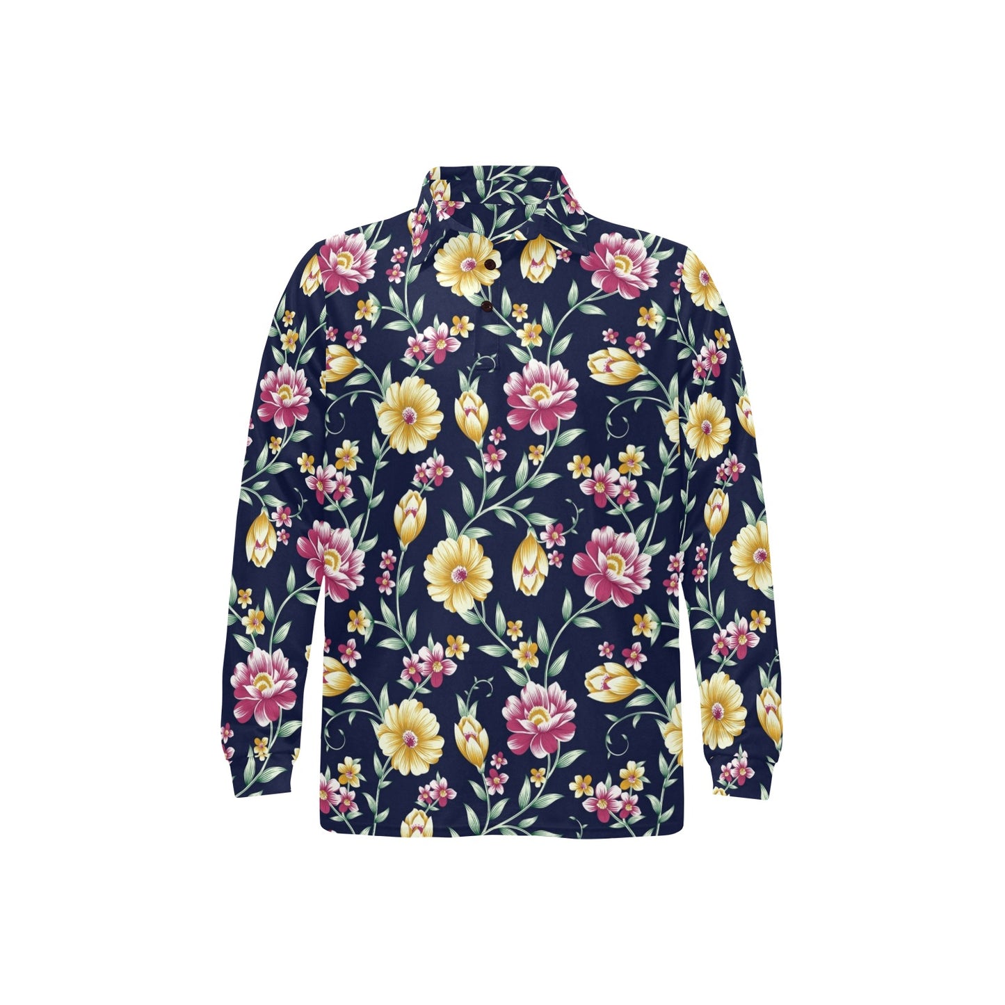 Gerberas Pattern Print Design GB03 Long Sleeve Polo Shirt For Men's