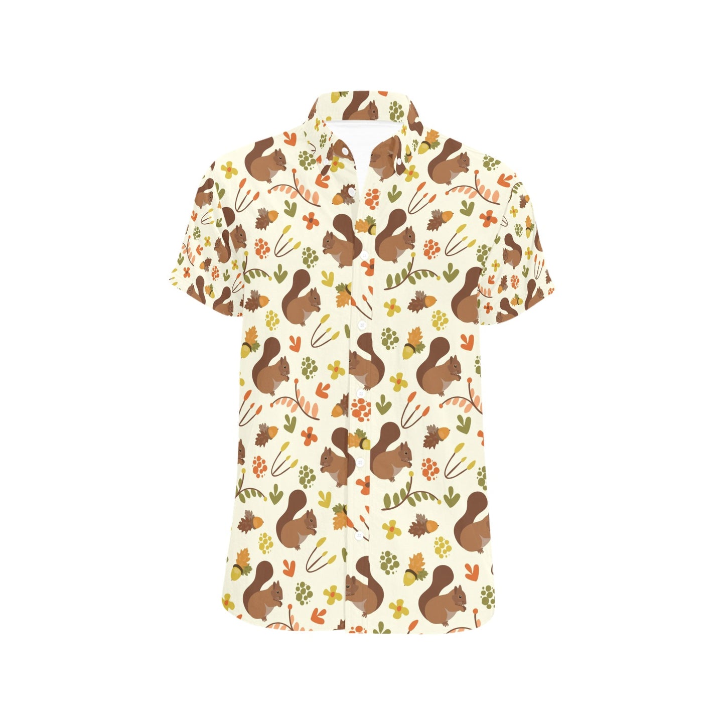 Squirrel Print Design LKS3010 Men Short Sleeve Button Up Shirt