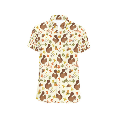 Squirrel Print Design LKS3010 Men Short Sleeve Button Up Shirt