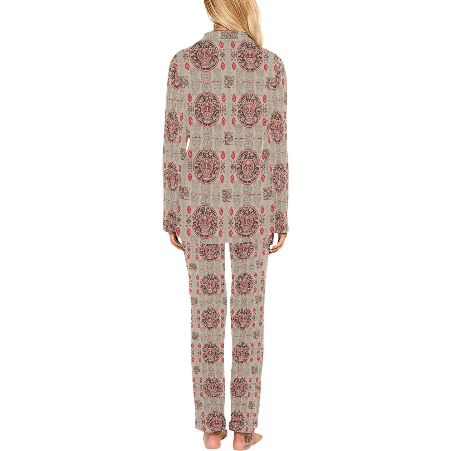 Calendar Aztec Print Pattern Women's Long Pajama Set