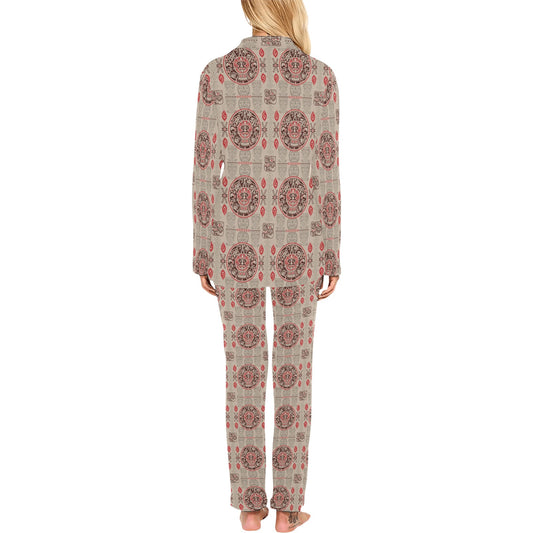 Calendar Aztec Print Pattern Women's Long Pajama Set