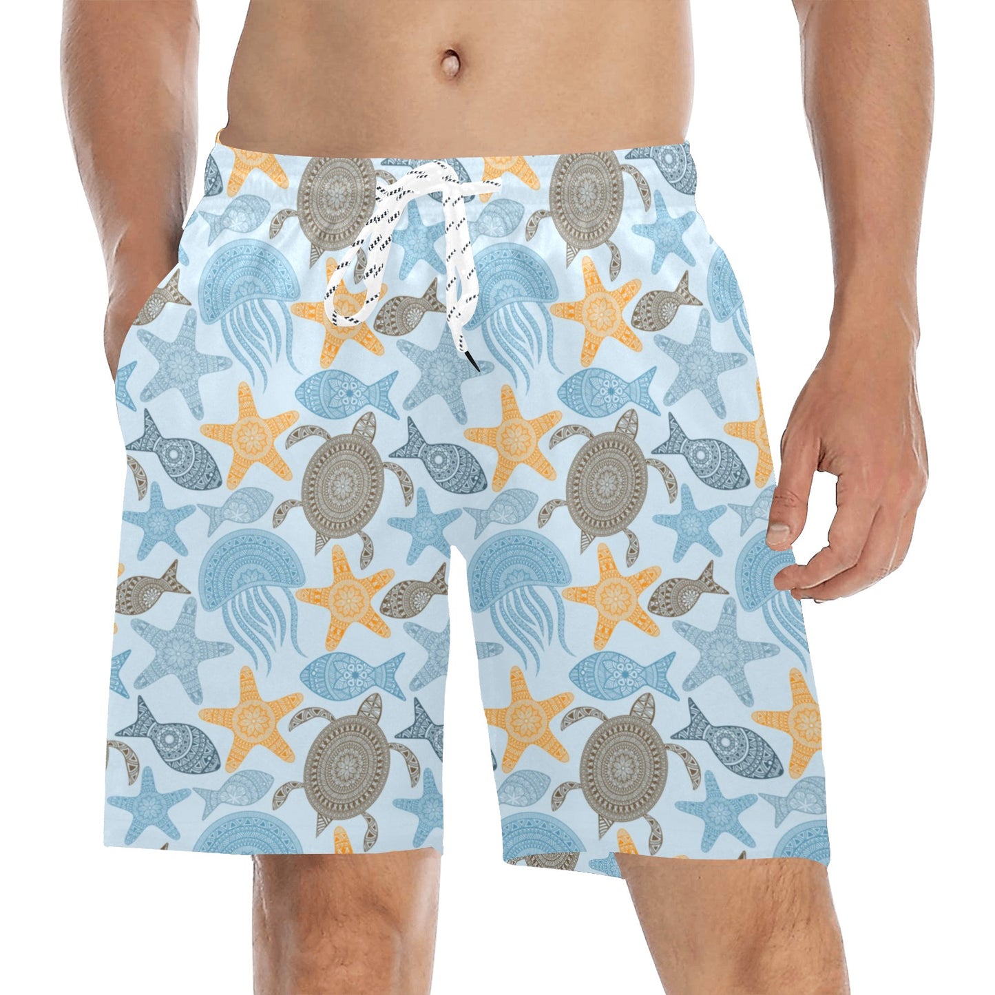 Polynesian Jellyfish Turtle Print Men's Swim Trunks Beach Shorts
