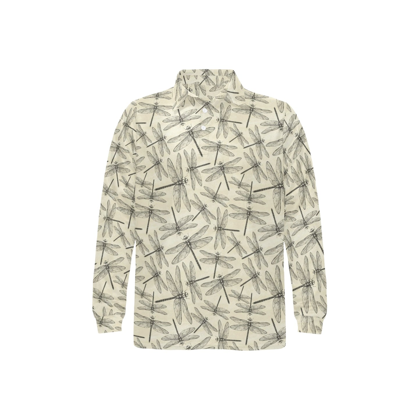 Dragonfly Print Design LKS402 Long Sleeve Polo Shirt For Men's
