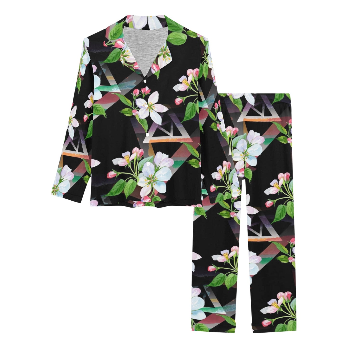 Apple blossom Pattern Print Design AB07 Women's Long Pajama Set