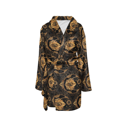 Sun Moon mandala Third eye Women's Fleece Robe