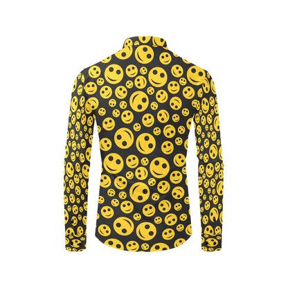 Smiley Face Emoji Print Design LKS304 Men's Long Sleeve Dress Shirt