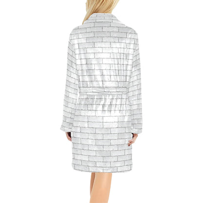 Brick White Pattern Print Design 03 Women's Fleece Robe