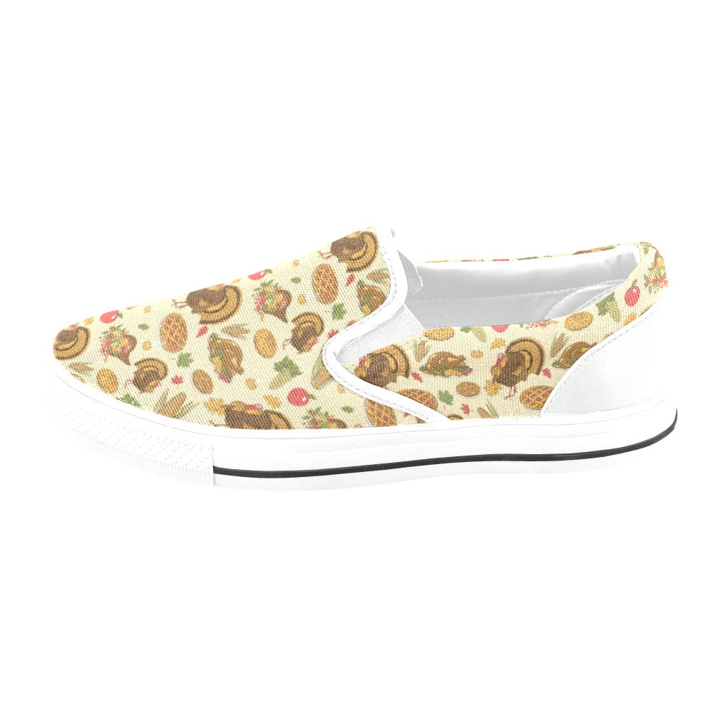Thanksgiving Print Design LKS302 White Slip Ons Canvas Women's Shoes