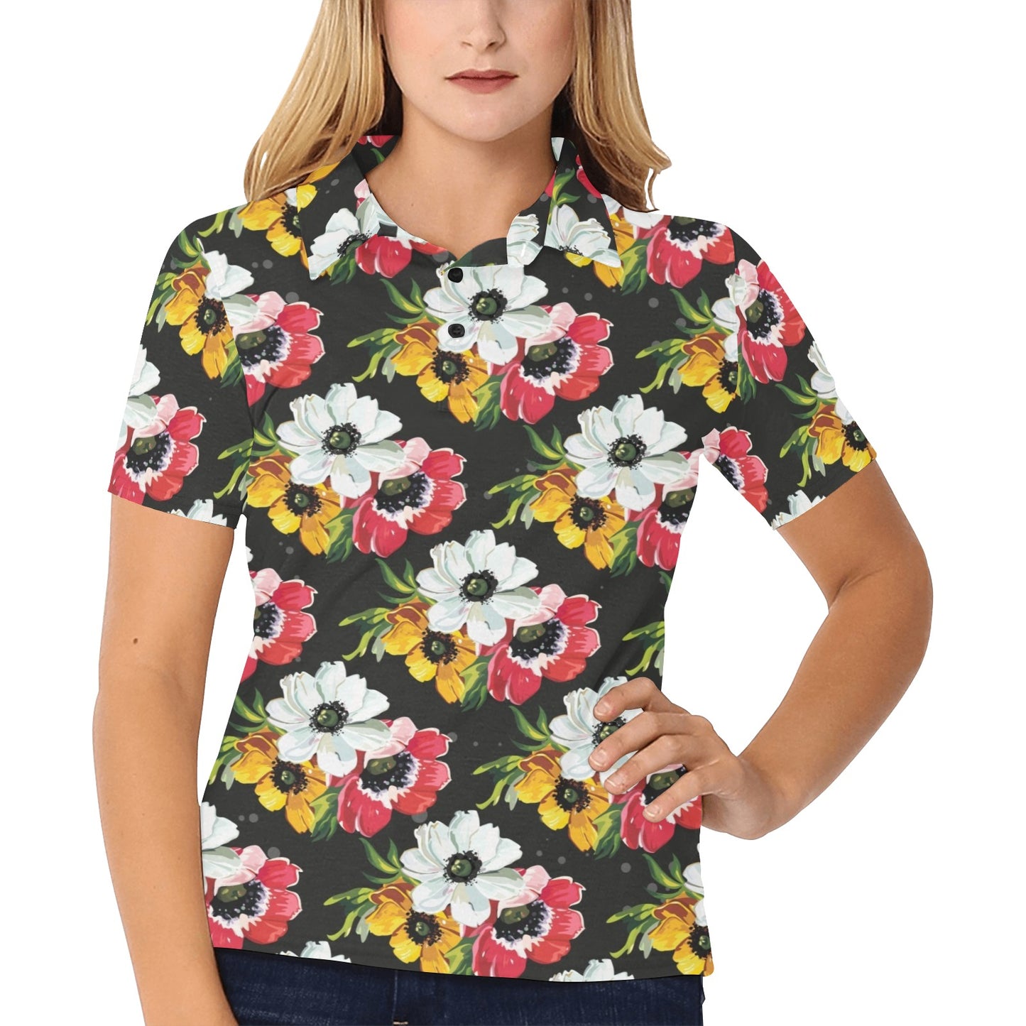 Anemone Pattern Print Design AM07 Women's Polo Shirt