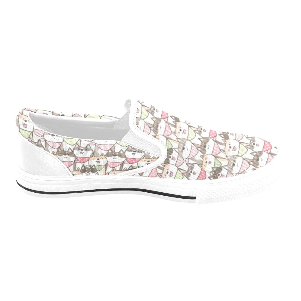 Shiba Inu Print Design LKS305 White Slip Ons Canvas Women's Shoes