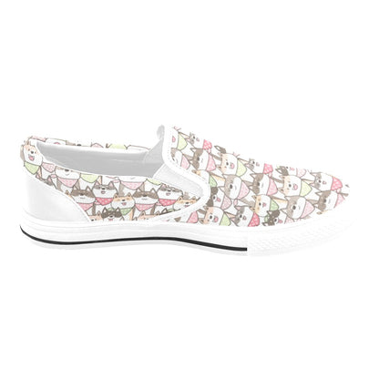 Shiba Inu Print Design LKS305 White Slip Ons Canvas Women's Shoes
