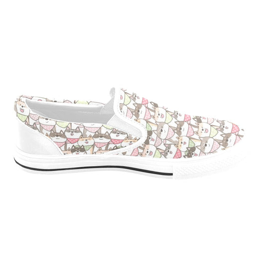 Shiba Inu Print Design LKS305 White Slip Ons Canvas Women's Shoes