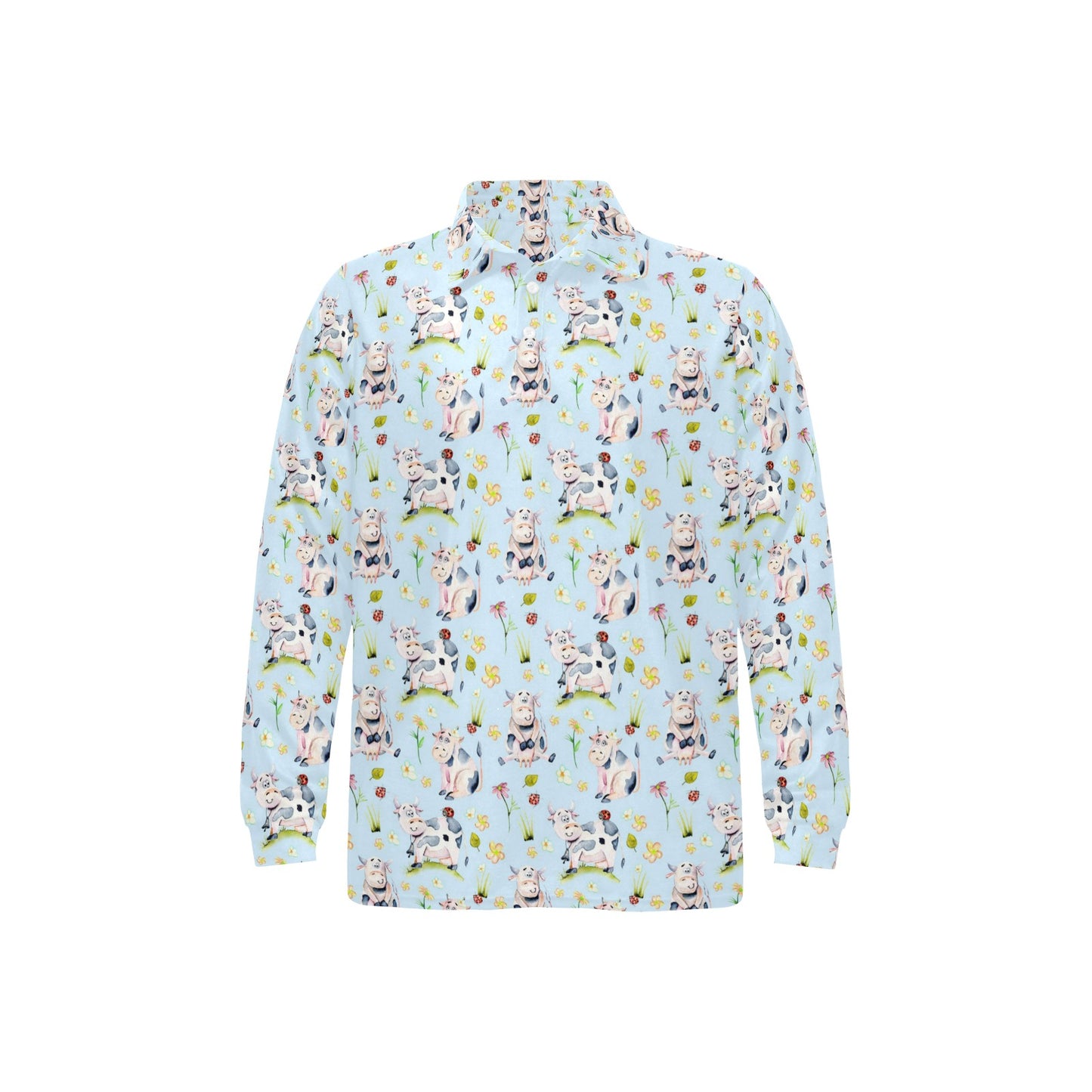 Cow Happy Pattern Print Design 05 Long Sleeve Polo Shirt For Men's