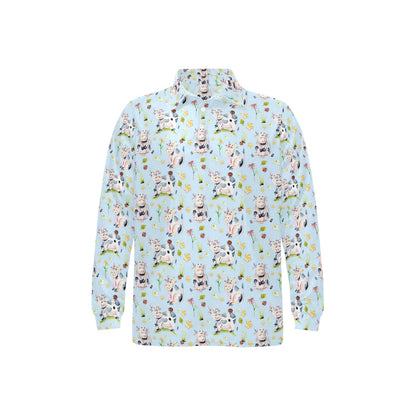 Cow Happy Pattern Print Design 05 Long Sleeve Polo Shirt For Men's