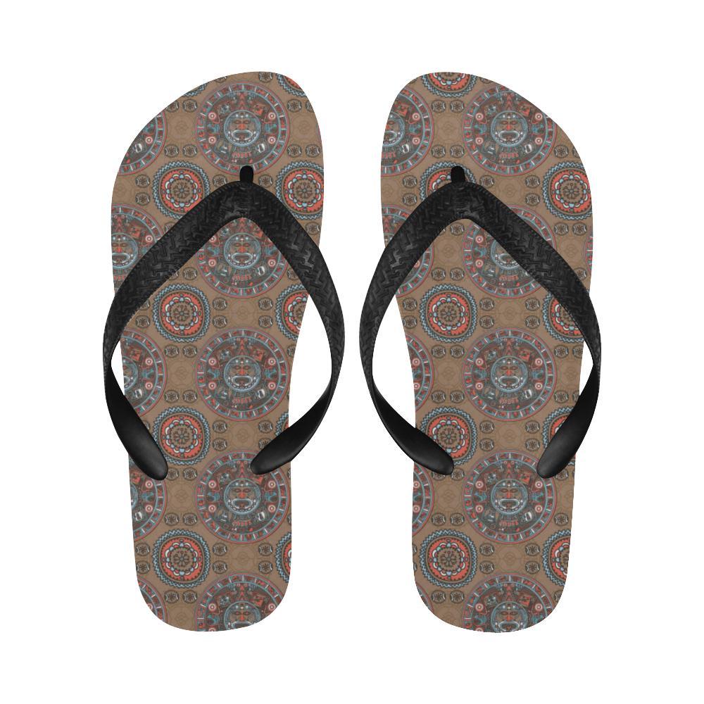 Calendar Aztec Design Print Pattern Flip Flops-JTAMIGO.COM