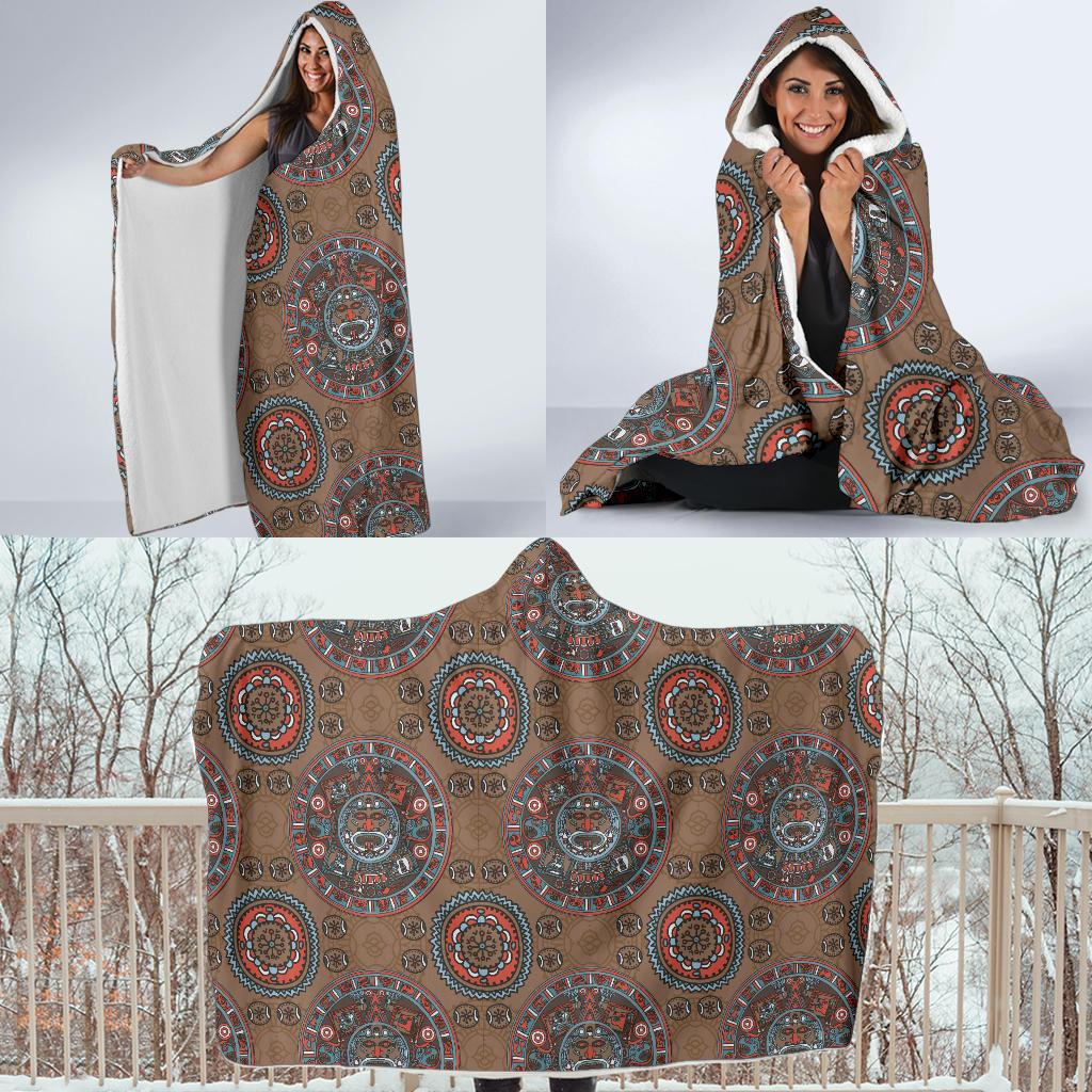 Calendar Aztec Design Print Pattern Hooded Blanket-JTAMIGO.COM