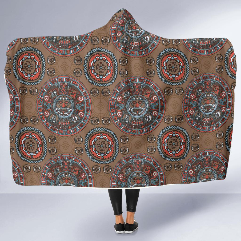 Calendar Aztec Design Print Pattern Hooded Blanket-JTAMIGO.COM