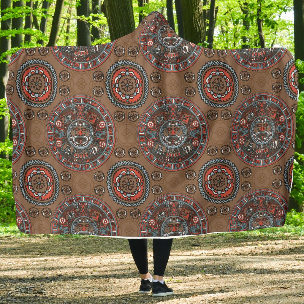 Calendar Aztec Design Print Pattern Hooded Blanket-JTAMIGO.COM
