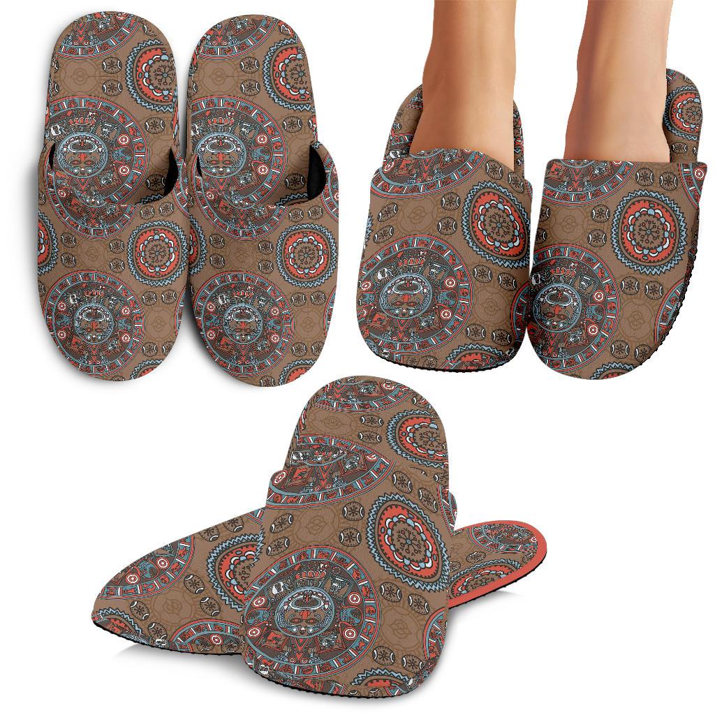 Calendar Aztec Design Print Pattern House Slippers
