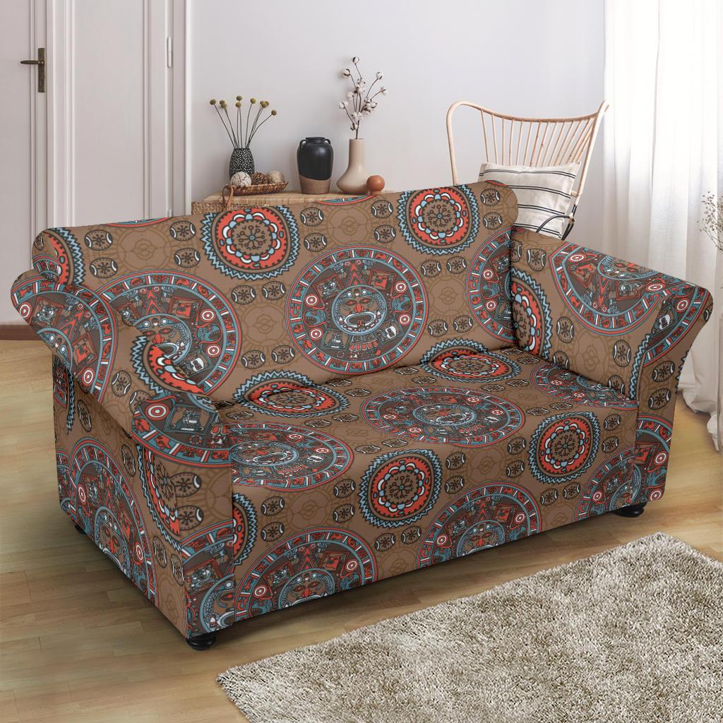Calendar Aztec Design Print Pattern Loveseat Slipcover-JTAMIGO.COM