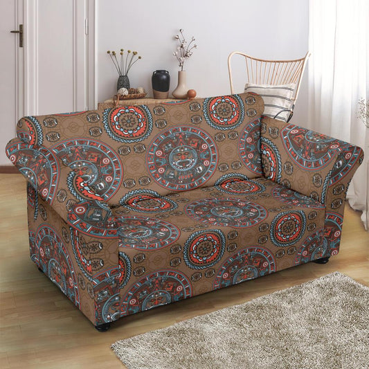 Calendar Aztec Design Print Pattern Loveseat Slipcover-JTAMIGO.COM