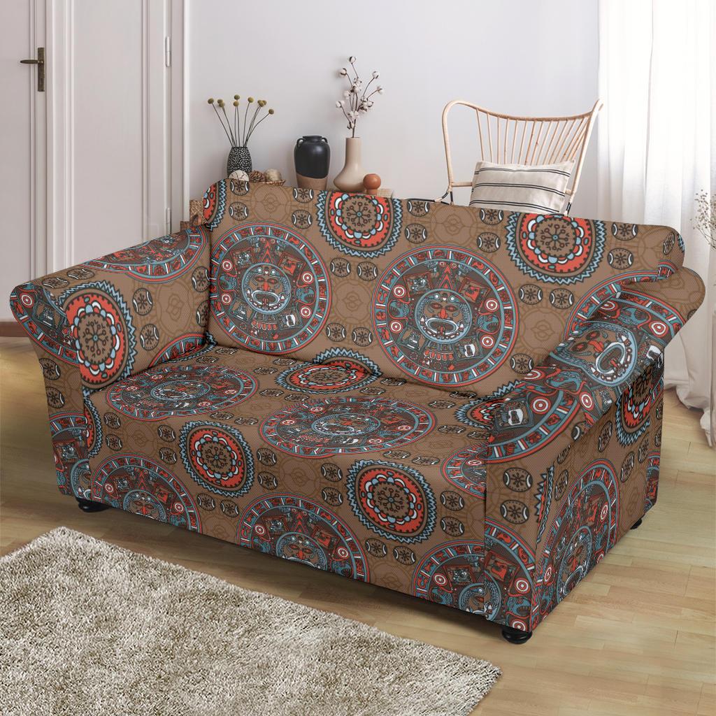 Calendar Aztec Design Print Pattern Loveseat Slipcover-JTAMIGO.COM