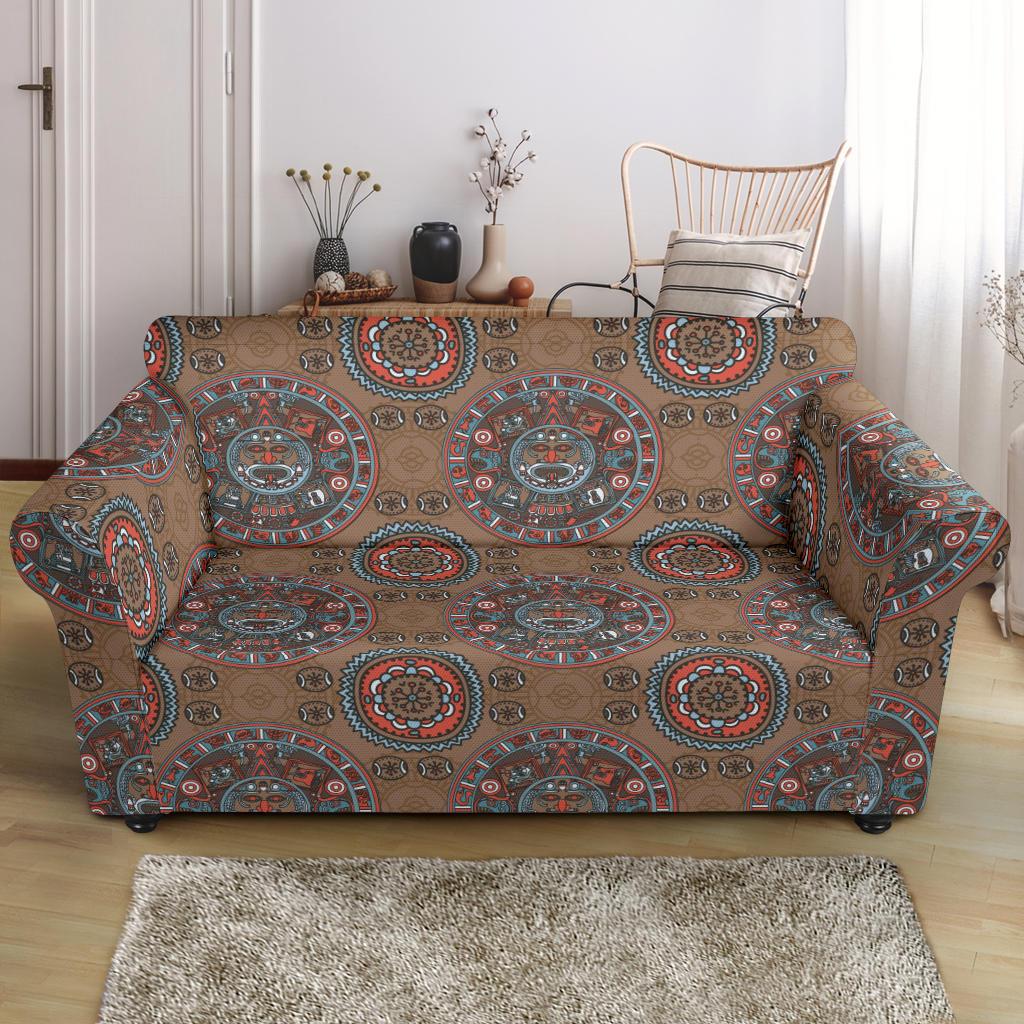 Calendar Aztec Design Print Pattern Loveseat Slipcover-JTAMIGO.COM