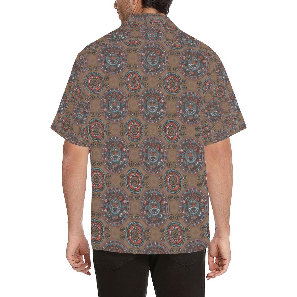 Calendar Aztec Design Print Pattern Men Aloha Hawaiian Shirt