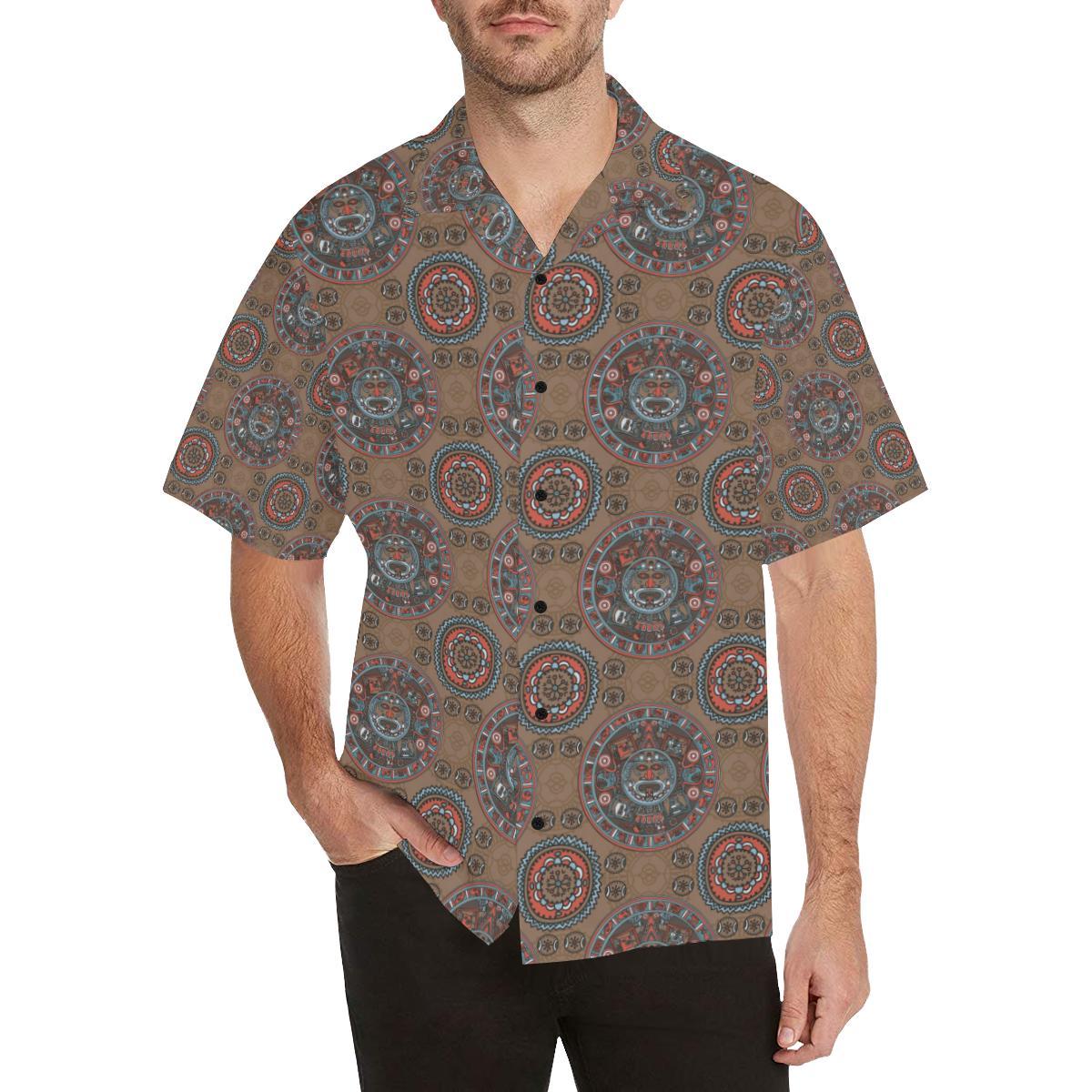 Calendar Aztec Design Print Pattern Men Aloha Hawaiian Shirt