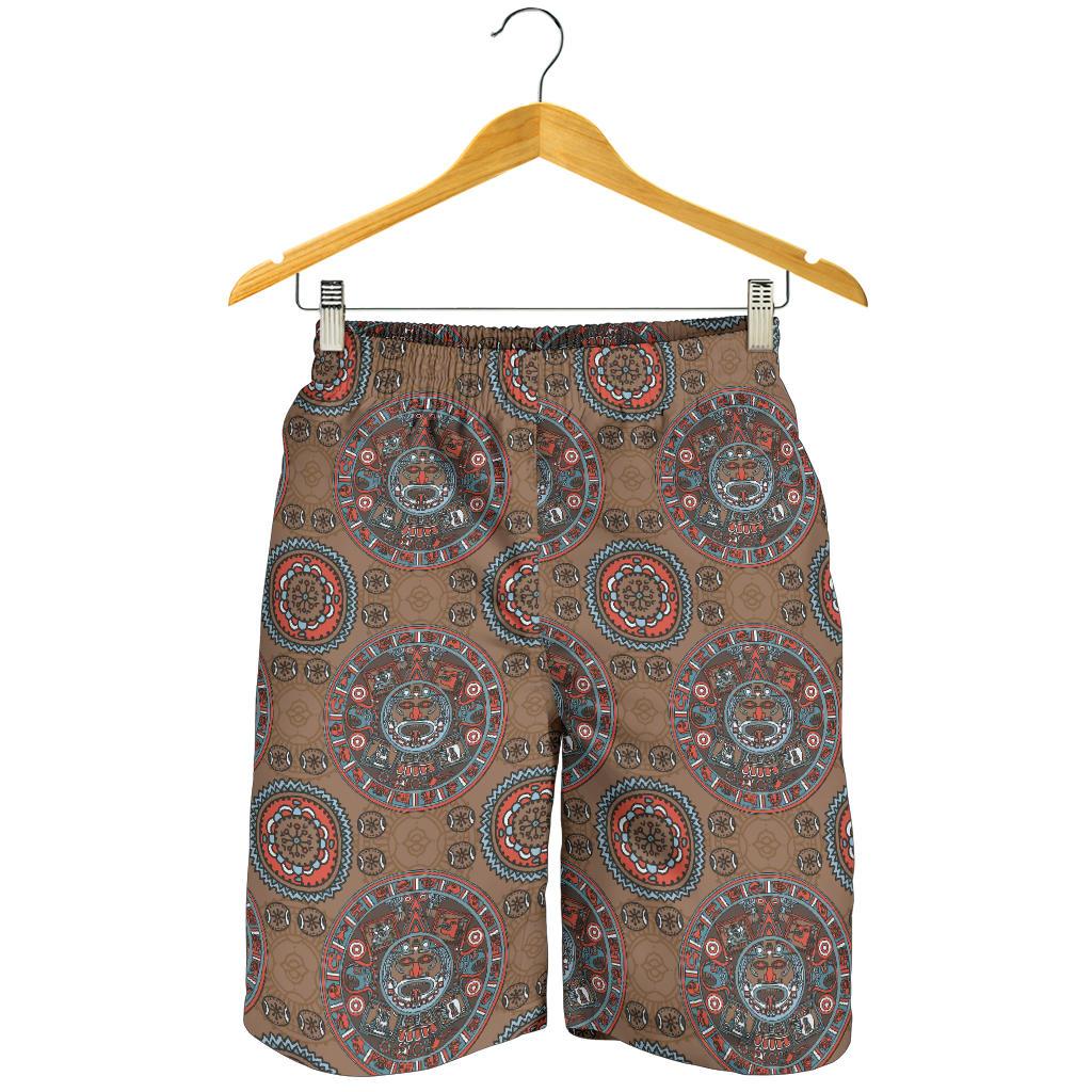 Calendar Aztec Design Print Pattern Mens Shorts-JTAMIGO.COM