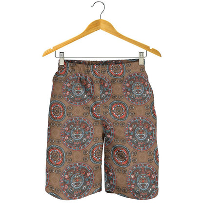 Calendar Aztec Design Print Pattern Mens Shorts-JTAMIGO.COM
