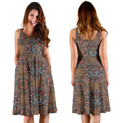 Calendar Aztec Design Print Pattern Sleeveless Dress