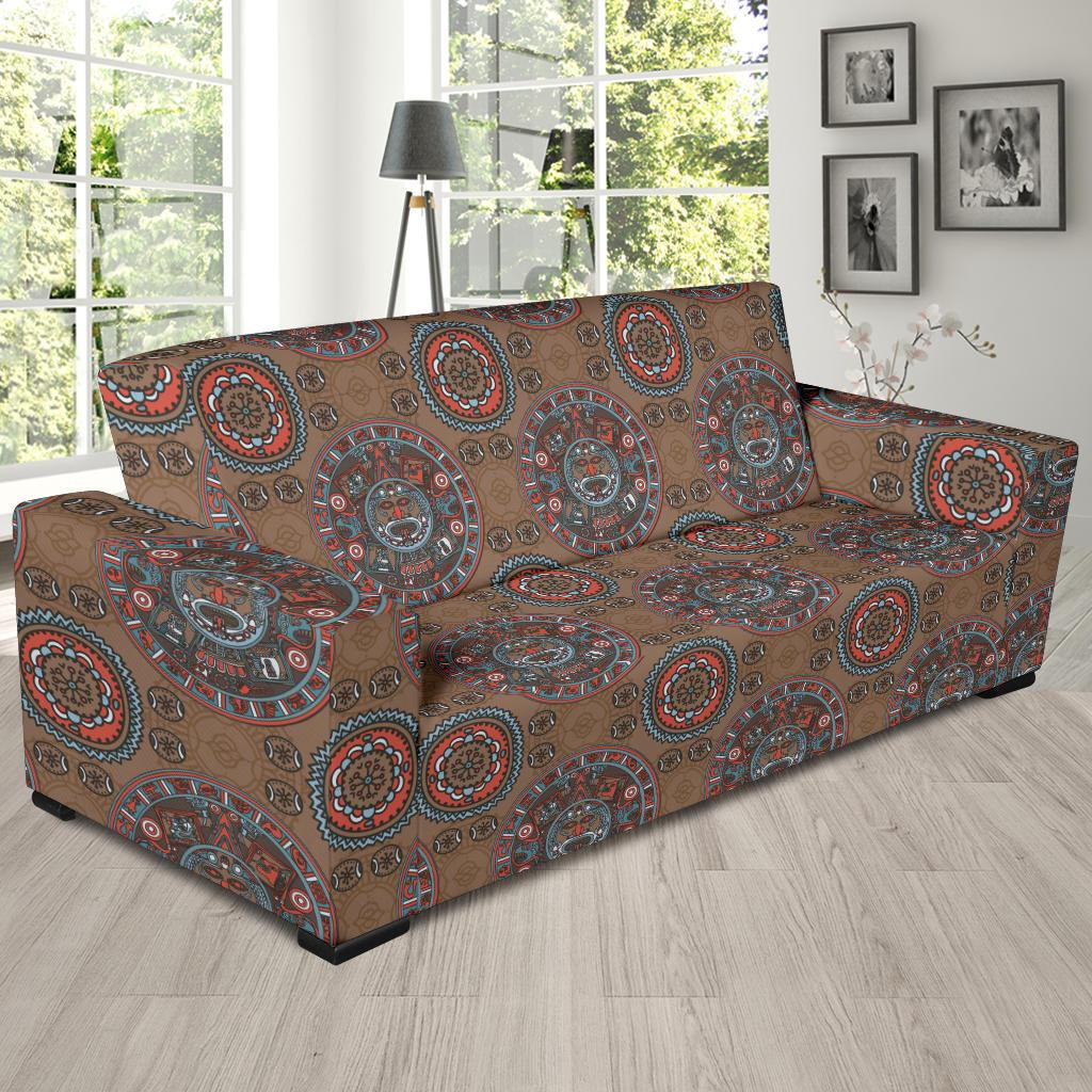 Calendar Aztec Design Print Pattern Sofa Slipcover-JTAMIGO.COM