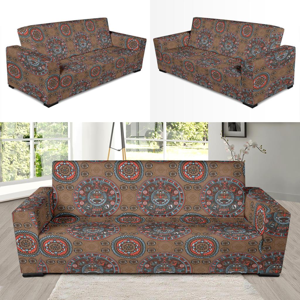 Calendar Aztec Design Print Pattern Sofa Slipcover-JTAMIGO.COM