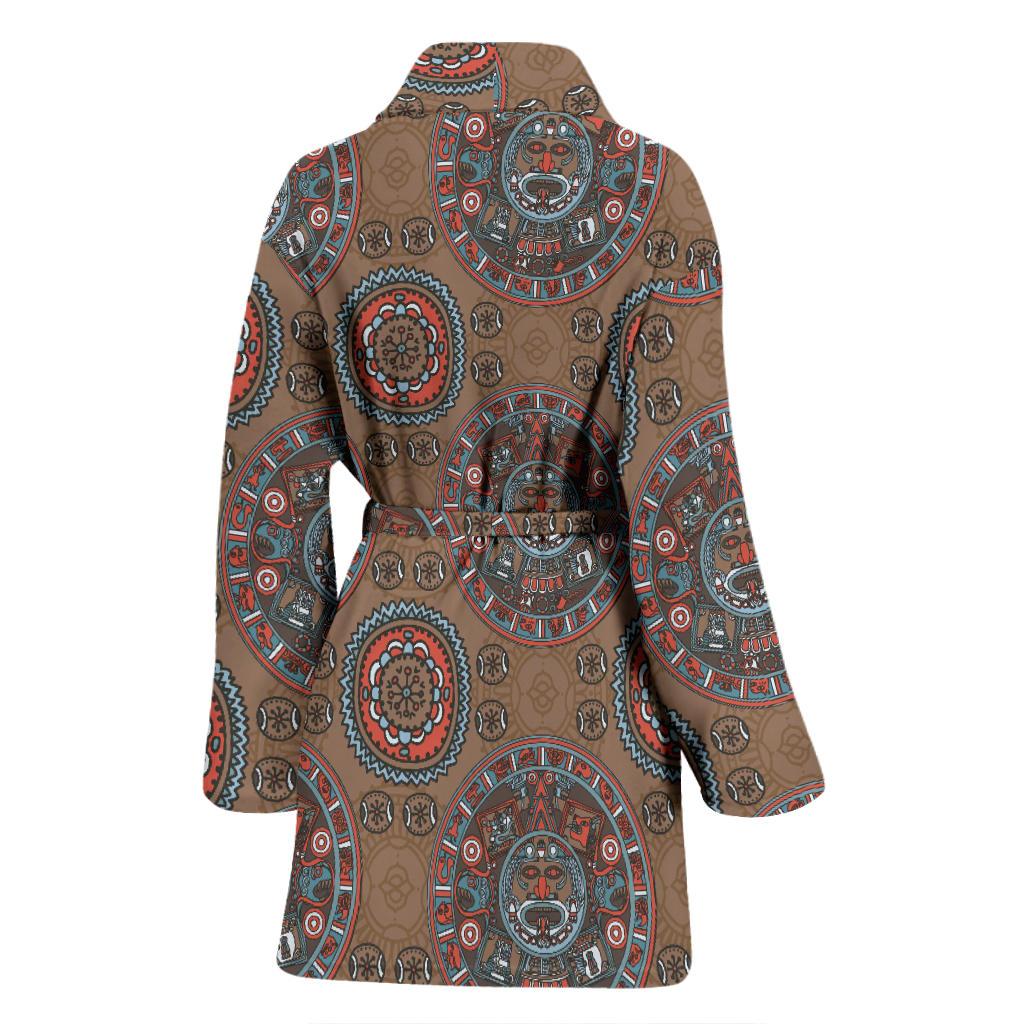 Calendar Aztec Design Print Pattern Women Bath Robe-JTAMIGO.COM