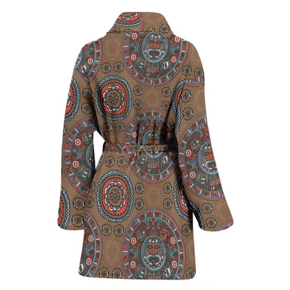 Calendar Aztec Design Print Pattern Women Bath Robe-JTAMIGO.COM