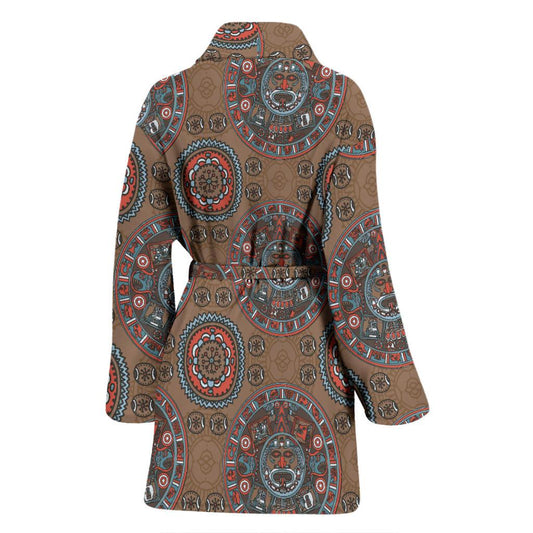 Calendar Aztec Design Print Pattern Women Bath Robe-JTAMIGO.COM