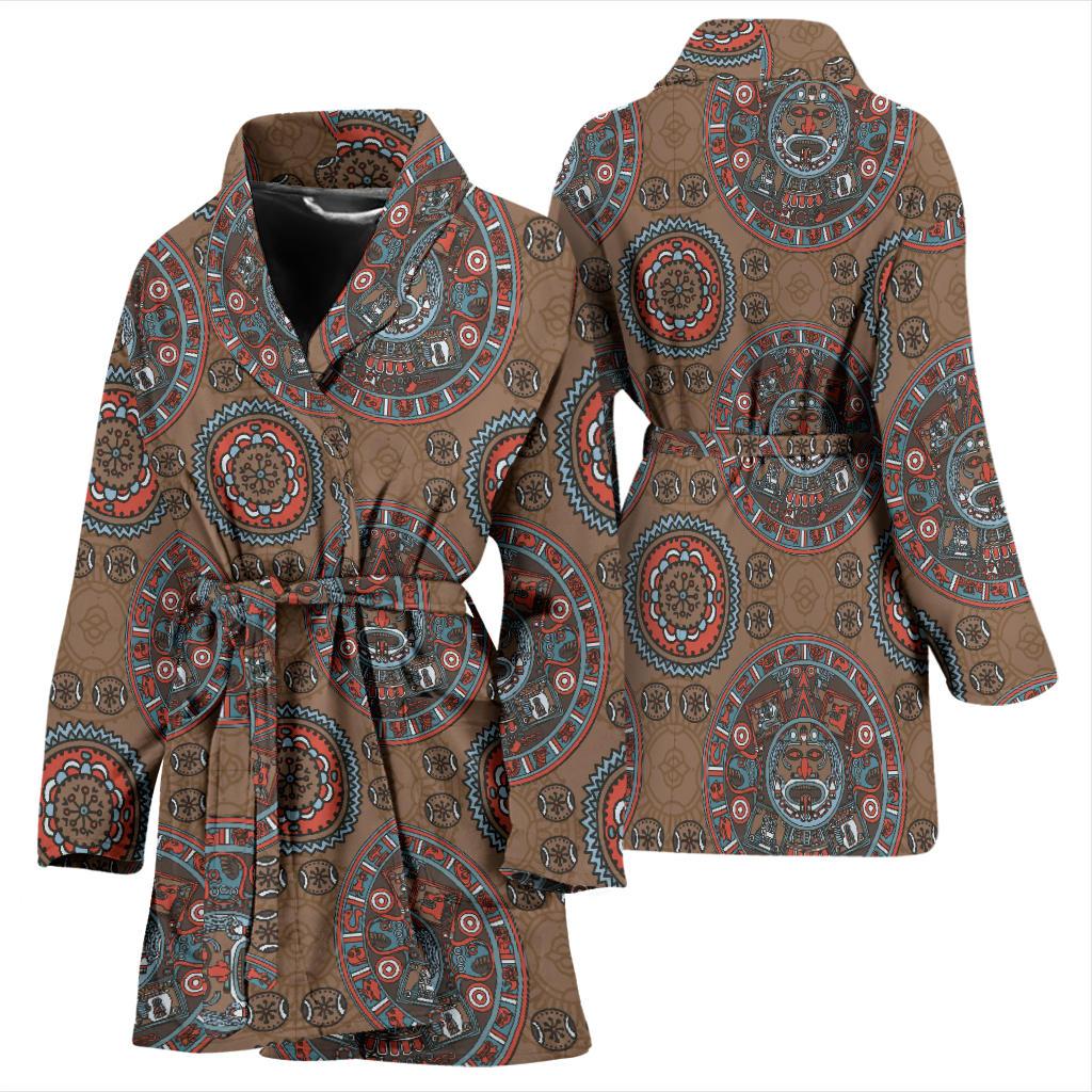 Calendar Aztec Design Print Pattern Women Bath Robe-JTAMIGO.COM