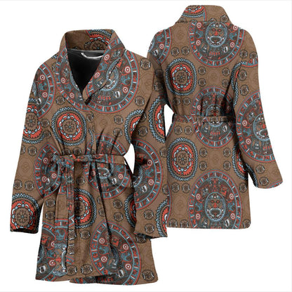 Calendar Aztec Design Print Pattern Women Bath Robe-JTAMIGO.COM