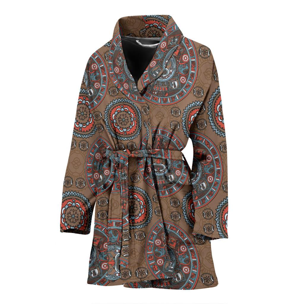 Calendar Aztec Design Print Pattern Women Bath Robe-JTAMIGO.COM