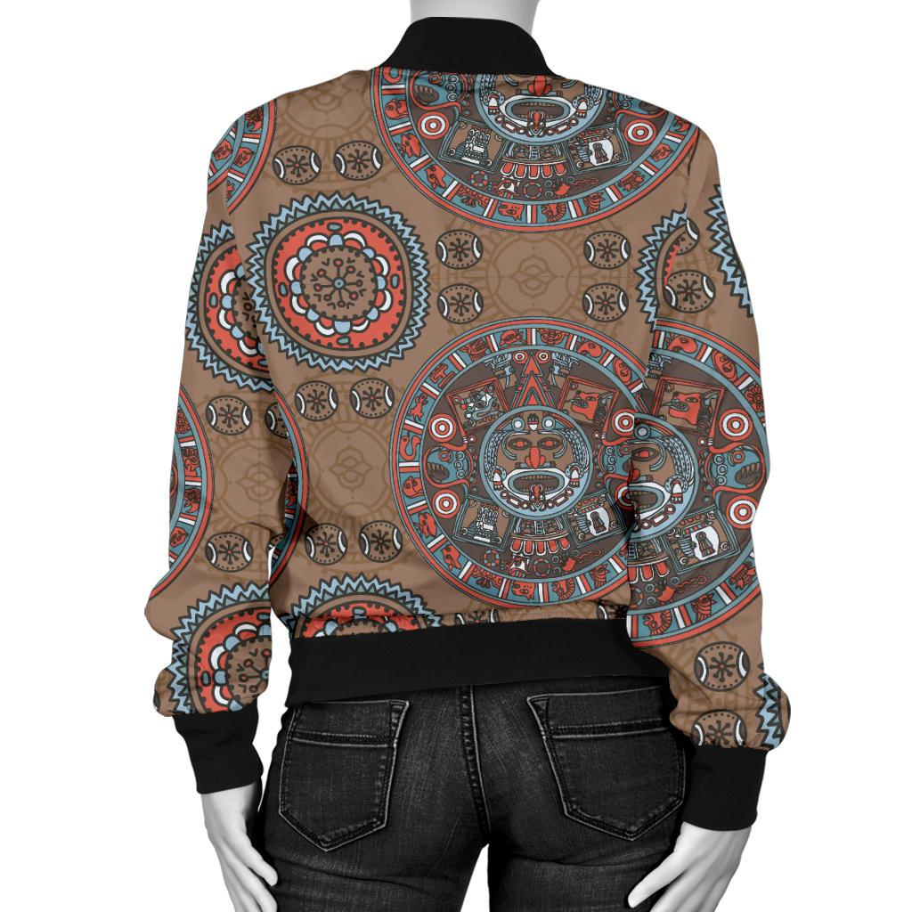 Calendar Aztec Design Print Pattern Women Casual Bomber Jacket