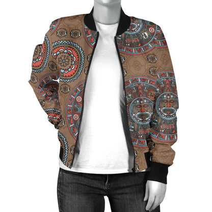 Calendar Aztec Design Print Pattern Women Casual Bomber Jacket