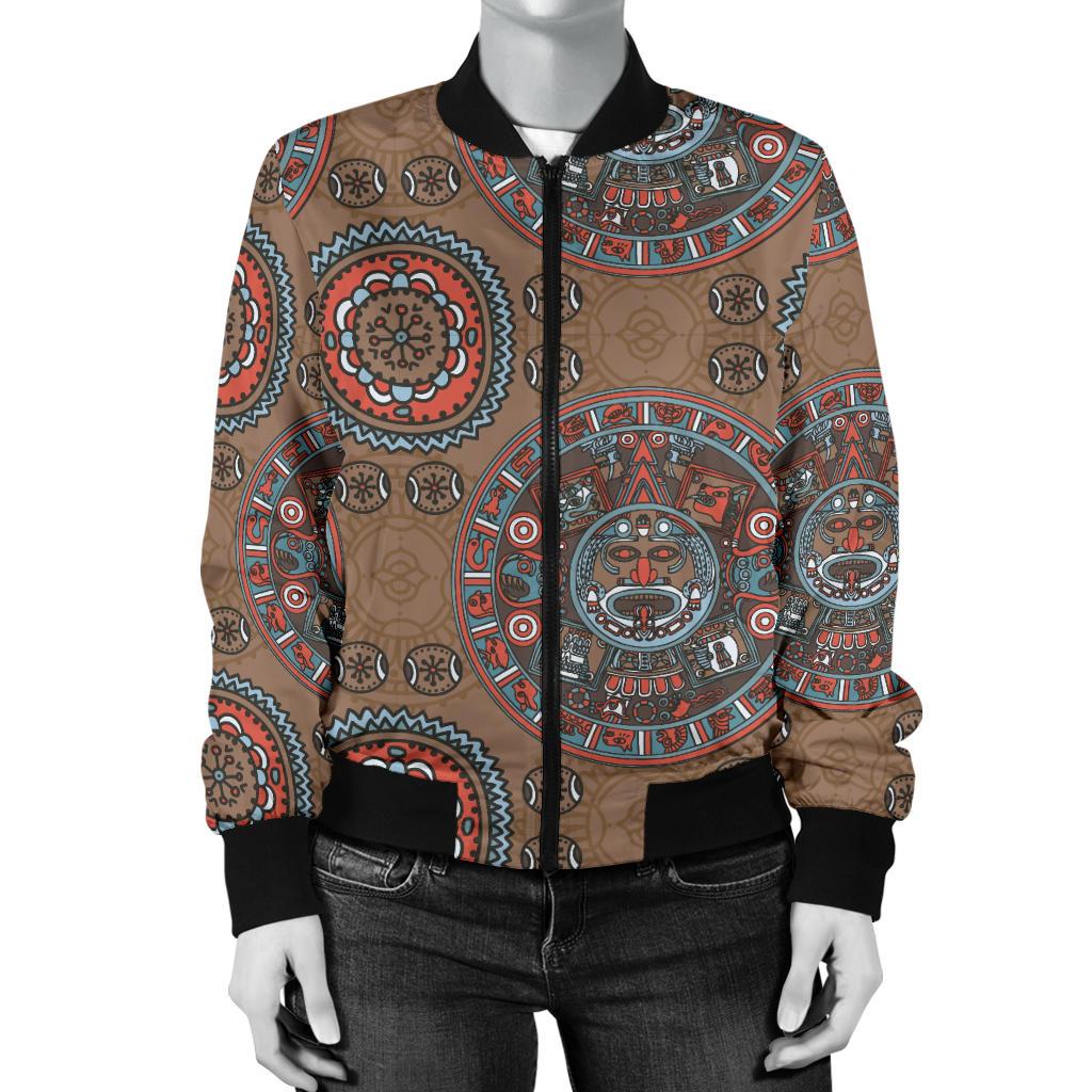 Calendar Aztec Design Print Pattern Women Casual Bomber Jacket