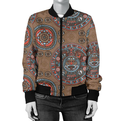 Calendar Aztec Design Print Pattern Women Casual Bomber Jacket