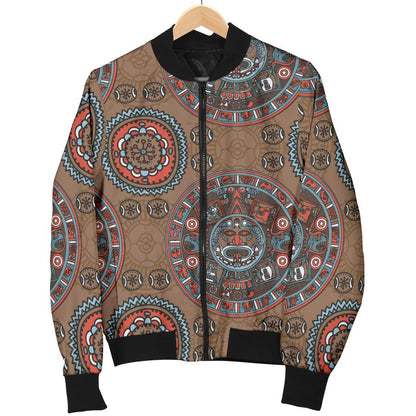 Calendar Aztec Design Print Pattern Women Casual Bomber Jacket