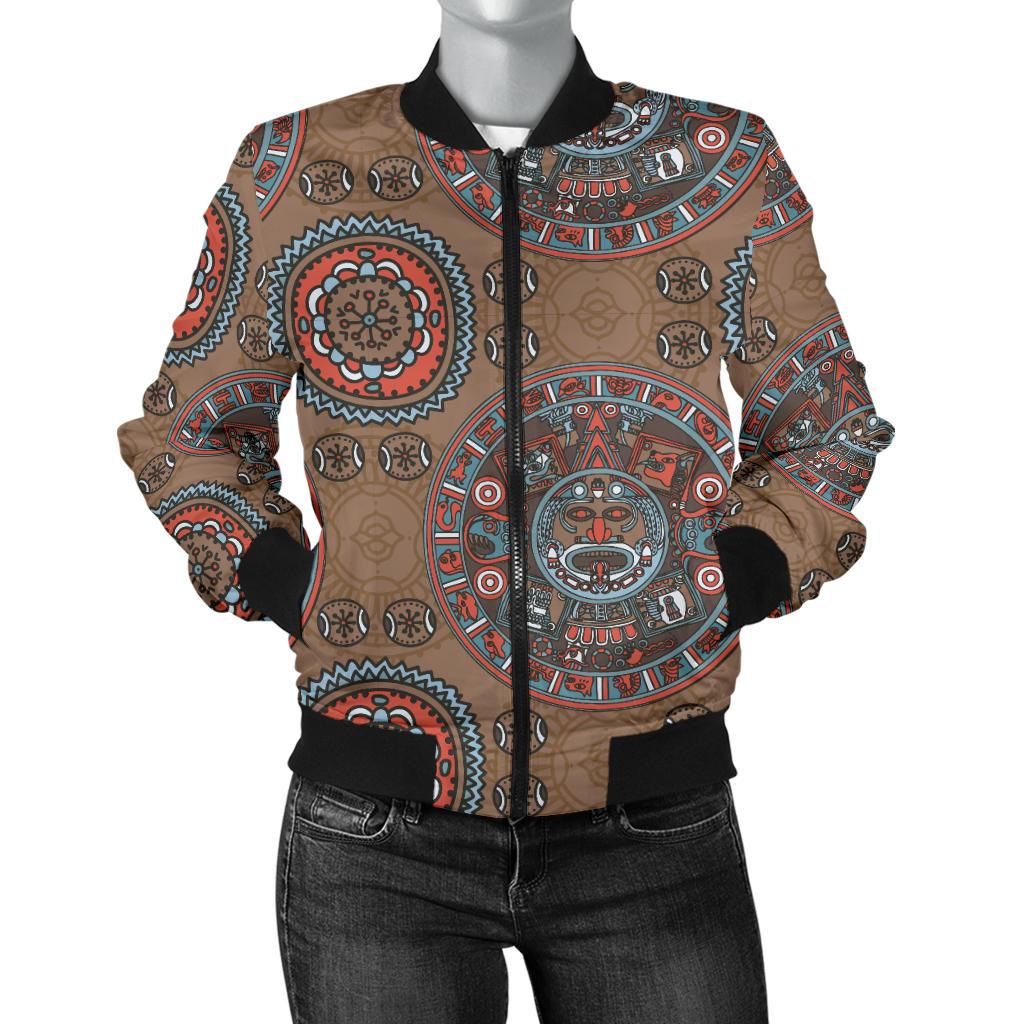 Calendar Aztec Design Print Pattern Women Casual Bomber Jacket