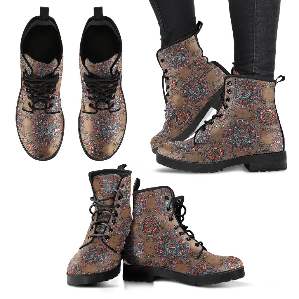 Calendar Aztec Design Print Pattern Women Leather Boots-JTAMIGO.COM